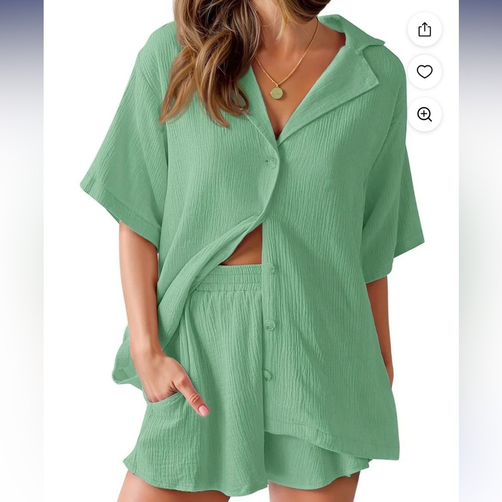 Mint Button-Down Shirt & Shorts Set